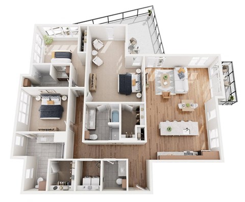 Floor plan for 3 beds, 3.5 baths, 2030 sqft